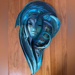 Artistic Teal and Aqua Leather Wall Mask Buenos Aires